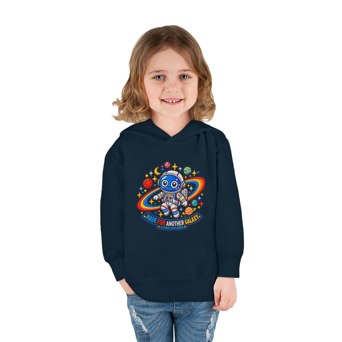 Toddler Hoodie — "Made for Another Galaxy" Cute Astronaut Space Pullover