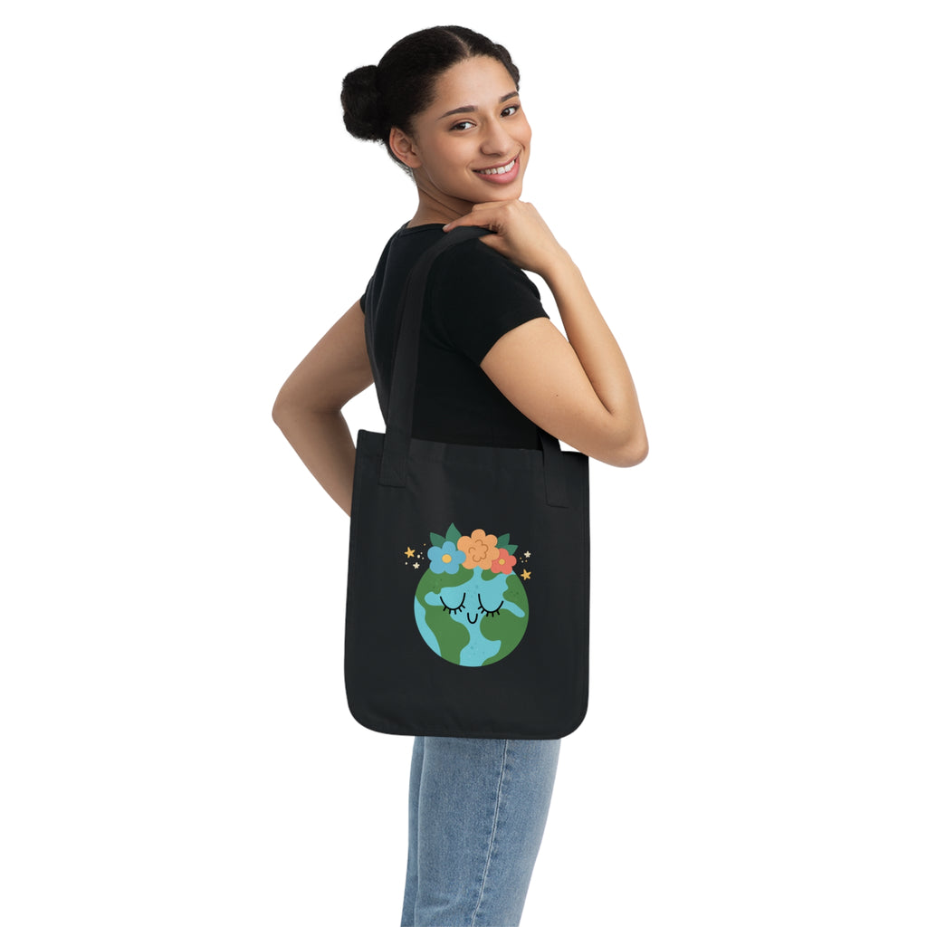 Earth with Flower Crown Tote Bag — Cute Eco-Friendly Canvas Market Bag