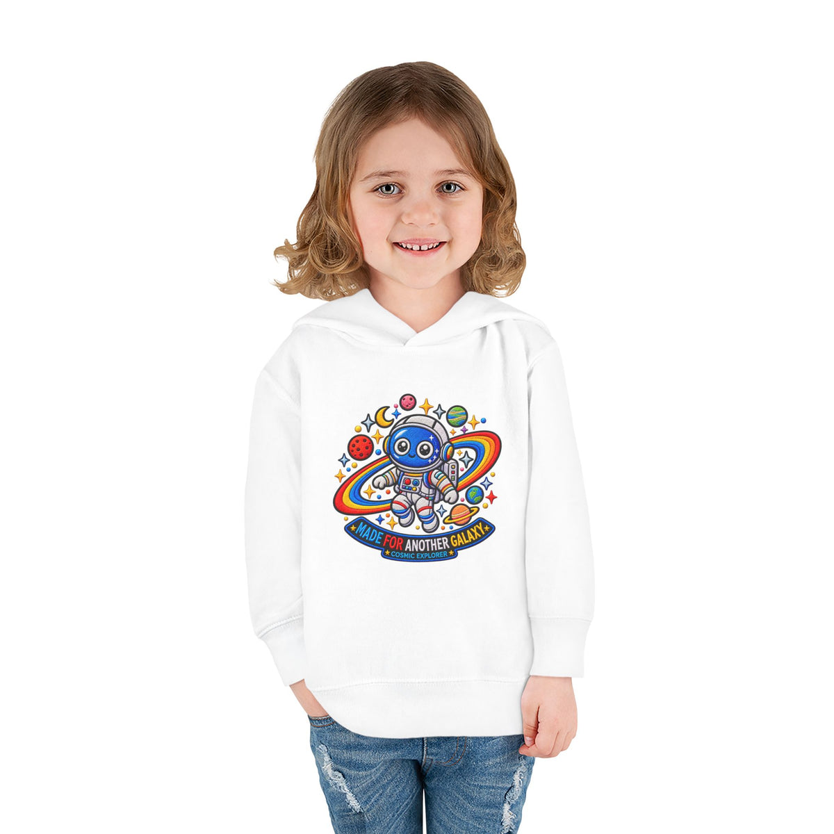 Toddler Hoodie — "Made for Another Galaxy" Cute Astronaut Space Pullover